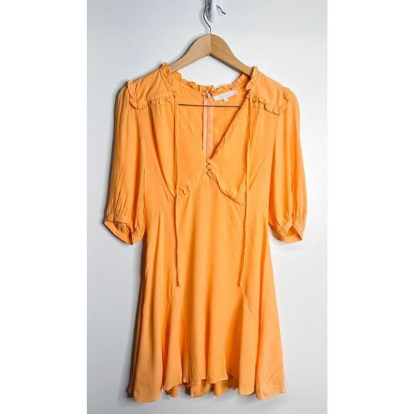 Olivaceous Romper Size Medium Womens Orange V Neck Tie Front 2/4 Sleeve - Picture 3 of 6